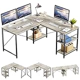 Bestier L-förmiger Schreibtisch mit Regalen Reversibel Eckschreibtisch 240CM Industrieller Langen Tisch Stabil Schreibtisch L Form Computer Workstation mit 3 Kabellöchern