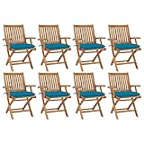 ZEYUAN Klappbare Gartenstühle mit Kissen, Gartenmöbel, Balkonstühle, Balkonmöbel, Balkon Stuhl, Bistrostuhl, Garten Stühle, Sit Möbel, Armlehnenstuhl, 8 STK. Massivholz Teak