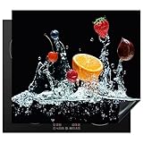 KitchenYeah© Herdabdeckplatte Einteilig Ceranfeld Abdeckplatte Küche Ceranfeldabdeckung Anti Rutsch Matte Aufrollbar Wasser - Obst - Orange - Erdbeeren - Kirsche - Schwarz - Rot - 59x52 cm