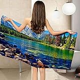 BAAROO Mikrofaser-Strandtuch, Berge, Seen, Wälder, Badetuch, extra groß, schnell trocknend, leicht, kompakt, Handtuch, weiches Handtuch für Frauen, 130 cm x 80 cm