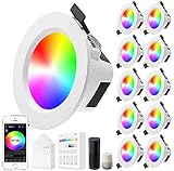 10er set Wlan Bluetooth 9W LED Einbaustrahler Downlight RGBW+CCT 5 in 1 Einbauleuchte Spot Dimmbar 230 Volt Einbauleuchten mit Touchscreen Smart Schalter Panel,BT Mesh Smart Bridge