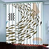 Vorhang Blickdicht 3D Goldener Fischschwarm Kreativ Muster Ösenschal 2Er Set H 200 X B 200 cm Fenster Gardinen Mit Ösen Verdunkelungsvorhang Wohnzimmer Kinderzimmer Schlafzimmer Thermovorhang Schalls