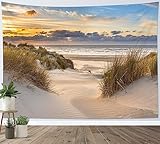 LB Wandteppich Tropischer Strand Wandtuch Küstenpflanze am Meer Sonnenuntergangslandschaft Wandbehang Sommerinsel Tapisserie für Wohnzimmer Schlafzimmer Wohnheim Wanddeko,235x180cm