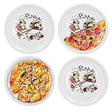 Van Well 4er Set Pizzateller groß Ø 30.7 cm mit Küchenchef-Motiv Gastro-Zubehör Pizza-Bäckerei stabiles Porzellan-Geschirr Grill-Teller Servier-Platte Antipasti