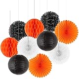 KURTIK Lampions,Lampenschirm Papier 10 stücke Rosa Papierdekoration Set Papier Fans Kreis Wabenkugel Laterne Blume Pompom Party Hochzeit Dekor (Color : Orange Black, Size : 8inch(20cm))