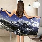BAAROO Strandtücher extra groß für Erwachsene, Kinder, Mädchen, blauer Himmel, weiße Wolken, Schnee, Berge, Mikrofaser, Badetuch, schnell trocknend, weich, saugfähig, 130 cm x 80 cm