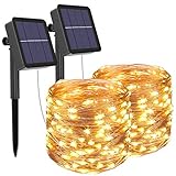 litogo [2 Stück] Solar Lichterkette Aussen, 12M 120 LED Lichterkette Außen Wasserdicht KupferDraht 8 Modus Solarlichterkette Deko für Garten, Balkon, Terrasse, Tor, Hof, Hochzeit, Party (Warmweiß)