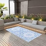 Wakects Outdoor-Teppich, wetter- und UV-beständig, aus Polypropylen, wasserdicht und rutschfest, für Balkon, Terrasse, 160 x 230 cm, Babyblau