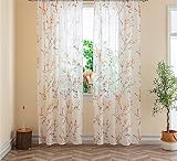 KEKUYA Halbtransparenter Vorhang, Voile, Tüll, Fenster, Balkon, Ring, Ösen, für Schlafzimmer und Wohnzimmer, Gaze-Vorhang, dekorativ, B 117 x L 183 cm, rote Blume