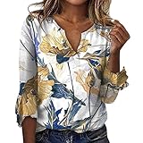 Frauen Sommer Mode frauen Faux Baumwolle Drawframe V Ausschnitt Blumendruck Casual 7 Blütenblatt Ärmel Top T Shirt Langarm Shirt Weiblich, weiß, M