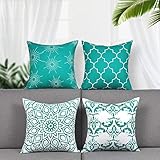 Alishomtll 4er Set Dekorative Kissenbezüge Outdoor Kissenbezug Zierkissenbezug Muster Kissenhülle für Sofa Zimmer Polyester 45 x 45 cm, Eisblau