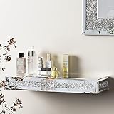 SHYFOY Wandregal Verspiegelt dekor Schwebendes Regal Glas Diamant Silber hängeregal CD DVD Bling Board Moderne dekorative Regal für Büro, Wohnzimmer, Schlafzimmer, Küche,38x15x5,5cm