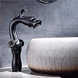 AANAN Wasserhähne, Wasser-Taps, Wasserhahn Retro Messing Badezimmer Wasserfall Basin Haken Antique Messing Badezimmer Haken Mixer Waschspüle Wasserhahn Ein Griff Heiße Und Kalte Wasserschachtel/Schwar