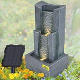 profi-pumpe.de Solar Gartenbrunnen Brunnen Solarbrunnen 3-Stufige Stein-Kaskade mit LED-Licht, Zierbrunnen Wasserfall Wasserspiel lichtgrau Gartenleuchte Teichpumpe für Terrasse, Balkon