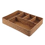 DOITOOL Stroh-Aufbewahrungsbox Fach-Organizer-Box Schlüssel-Organizer-Box Schubladenkörbe Badezimmer-Aufbewahrungskörbe Küchenkörbe Für Theke Geteilter Korb Wassertank Khaki