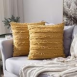 MIULEE 2er Set Boho Kissenbezüge Dekokissen Kissenbezug Sofakissen Quaste Deko Dekorative Kissenhülle Bezug Zierkissenbezug Überzug Fransen für Sofa Couch Wohnzimmer 50x50 cm Gelb