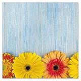 DecoCat Herdabdeckplatte Ceranfeld 60x60 cm Einteilig Gerbera Blume Holz Blau (02338) Schneideplatte Glas Kochfeldabdeckung Herdabdeckung Induktionsschutz