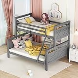 TVIAOH Etagenbett mit Leiter und Sicherheitsgeländer, umbaubar in 2 getrennte Betten, Holzbett für Kinder, Jugendliche und Erwachsene, 90(140) x200cm, grau