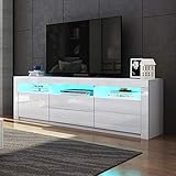 UNDRANDED Modern TV Lowboard mit 2 Türen 2 Schubladen Fernsehtisch Einheit 160cm Schrank Matt und Hochglanz KOSTENLOS 16 Farben RGB LED Streifen (Weiß)