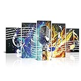 Canvbay 5 Panel Music Canvas Wall Art Microphone Picture Print on Canvas Musical Note Painting Watercolor Artwork for Home Studio Living Room Guest Room Decor Contemporary Closeup Decoration Gift