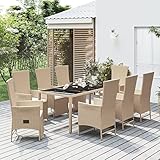 ZEYUAN 9-TLG. Garten-Essgruppe mit Kissen, Gartenlounge Set, Gartenmöbel, Terrassenmöbel, Möbelsets, Sitzgruppe Garten, Balkonmöbel Set, Gartengarnitur, Beige Poly Rattan