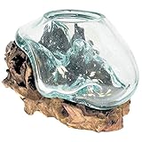 CRISTALICA Glasvase Teakholz Wurzel handgefertigt Dekoration Glas Holz Windlicht Unikat Schale