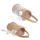 jojofuny 2 Stück Hochzeits-Blumenkorb Gewebter Aufbewahrungskorb Bling-Dekor Rouge-Band Sackleinen-Blumenhalter Sackleinen-Korb Rustikaler Blumenkorb Leinen Weißer