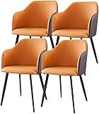 HAVMAK Moderne Küche Esszimmer Stühle Set Küche 4er Set Esszimmerstühle PU Sattel Leder Gepolsterte Akzentstühle Mitte Jahrhundert Moderne Metallstühle Wohnzimmer Seitenstühle (Farbe: Braun + Orange)