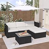 Moimhear Gartenlounge Set, Garten Lounge Set Polyrattan Sitzgruppe für 5 Personen Gartenmöbel-Set mit Tisch, inkl. Sitzkissen für Garten Balkon & Terrasse