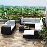 JUNZAI 10-TLG. Garten-Lounge-Set mit Auflagen, Gartenlounge, Balkon Möbel, Terrassenmöbel, Lounge Gartenmöbel Set, Lougenset Möbel Garten, Sitzecke Balkon, Poly Rattan Schwarz