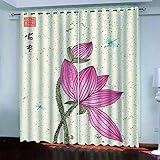 BONDIJ Gardinen Mit Ösen Schlafzimmer Verdunkelungsvorhang 3D Rosa Lotos Muster Blickdicht Vorhang, Wohnzimmer Fensterdekoration Thermogardine 2 Stücke 220X264cm(HxB)