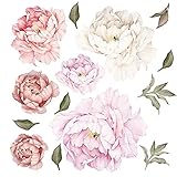 WandSticker4U®- Wandsticker 6x GROß PFINGSTROSEN TRICOLOR I Wandtattoo Kinder-zimmer Mädchen Blumen Pflanze Blätter Rosa Beige I Wand Deko Wohnzimmer Schlafzimmer Küche Möbel Aufkleber