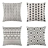 Kissenbezug 80x80cm 4er Set Liniengeometrie Sofakissen Leinen Kissenbezüge Quadratisch Kissenhülle Dekokissen mit Verstecktem Reißverschluss kopfkissenbezug für Schlafzimmer Wohnzimmer Garten Y307