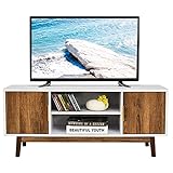 KOMFOTTEU TV Lowboard, Fernsehtisch mit 2 Ablagefächer, offene Regale & Kabelloch, TV Schrank für Fernseher bis zu 50 Zoll, Fernsehschrank für Wohnzimmer & Schlafzimmer