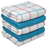 Towelogy® Großes Küchenhandtuch Set 100% Baumwolle Jumbo Karo Geschirrtücher Frottee Geschirrtücher Mehrzweck-Reinigungstücher für den täglichen Gebrauch 60 x 45 cm (Blaugrün Jumbo Karo, 5)