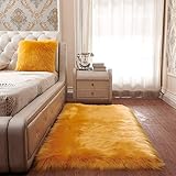 LoveHouse Fuzzy Rug Bettläufer, Kunstfell, flauschiger Schlafzimmerteppich, superweicher, zotteliger Teppich für Wohnzimmer, Kinder, Mädchen, waschbar, langer Flottenflor, Gelb, 90 x 120 cm