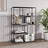 [en.casa] Bücherregal Sievi Standregal mit 4 Ablagen CD-Regal 126 x 85 x 35 cm Metallregal für Wohnzimmer Schlafzimmer Schwarz