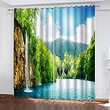 Verdunkelungsvorhang Kinderzimmer Junge Mädchen Blickdichter Ösenvorhang 3D Waldwasserfall Naturlandschaft Muster Ösenschal 2Er Set 140X160Cm Vorhänge Schlafzimmer Thermo Gardinen Fensterdekoration