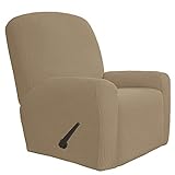 Easy-Going 4 Stück Übergroße Liegestuhl Stretch Sofa Schonbezug Möbelschutz Couch Weich mit elastischem Boden Polyester Spandex Jacquard Stoff Kleine Karos Hellbraun