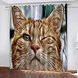 GOKSEL Blickdichte Gardinen Verdunkelungsvorhang 2 Stück x 110 B x 215cm H Tier gelbe Katze Lichtundurchlässige Vorhang mit Ösen für Schlafzimmer Geräuschreduzierung