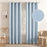 MIULEE Vorhang Blickdicht Vorhänge Gardinen mit Ösen Thermogardine Ösenvorhang Dekoschal Slub Leinen Fensterschal für Wohnzimmer Schlafzimmer 2er Set 140 x 245cm（B x H） Hellblau