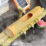 ANYURAN Bambus-Solarbrunnen, Solar-Bambusbrunnen-Set, Natürlicher Bambus-Wasserbrunnen, Innen-/Außen-Landschaftsbrunnen, Japanische Gartendekoration, Durchmesser,70cm