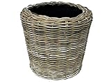 Pflanzkorb Rattan Rund – Beigegrau - Weidenkorb mit Einsatz für Außen/Outdoor - Gartenkorb Korbgeflecht - Übertopf für Garten/Pflanzgefäß (Ø 55cm / Höhe 43cm)