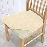 FANSU Stuhlbezug Sitzfläche Stretch, Blatt Form Jacquard Esszimmerstuhl Sitzbezüge 2 4 6 8er Set Stuhl Sitzbezüge Keine Rückenlehne Waschbar für Restaurant Bürostühle (6 Stücke,Creme Farben)