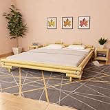 JUNZAI Bettgestell, Bett, Lattenrost, Bettrahmen, Jugendbett, Bed Frame, Bambus 180×200 cm