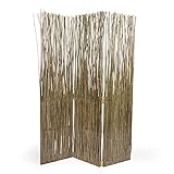 Homestyle4u 755, Paravent Raumteiler 3 teilig, Trennwand Weide Grau Braun