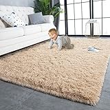TWINNIS Superweiche, zottelige Teppiche, flauschige Teppiche, 1.5x2.4 m, moderner Plüsch-Teppich für Wohnzimmer, Schlafzimmer, Kinderzimmer, Heimdekoration, rutschfest, flauschig, Hellbraun