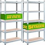 Monzana® 2X Schwerlastregal 180x90x40cm Befestigungsmaterial 1750kg 10 MDF-Platten Kellerregal Lagerregal Steckregal Metallregal Werkstattregal Silber