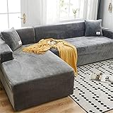 LINGKY Sofa Überwürfe Sofabezug Velvet Plüsch Stretch Sofa überzug Pets Dog Couch überzug für L-Form Sofa Universal Waschbar Sofaüberwurf Antirutsch Sofaschutz