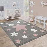 Paco Home Kinderteppich, Moderner Kinderzimmer Teppich in Pastell Farben m.Stern Motiven, Grösse:80x150 cm, Farbe:Grau